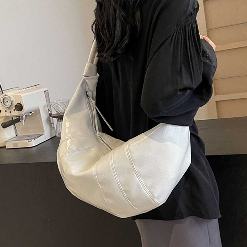 Crescent Shoulder Bag PU Leather Fashion Hobo Bag Solid Color Shoulder Purse Large for Women