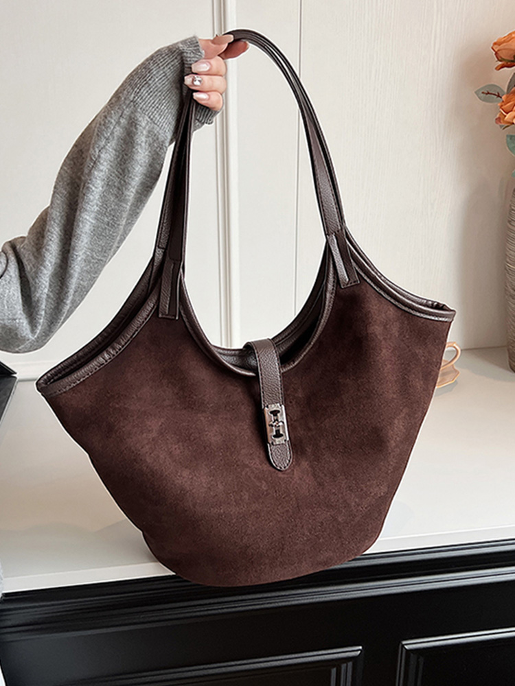 Autumn Winter Vintage Faux Suede Women Bag 2024 Designer New Large Capacity Commuter Handbags Purse Female Casual Shoulder Bags