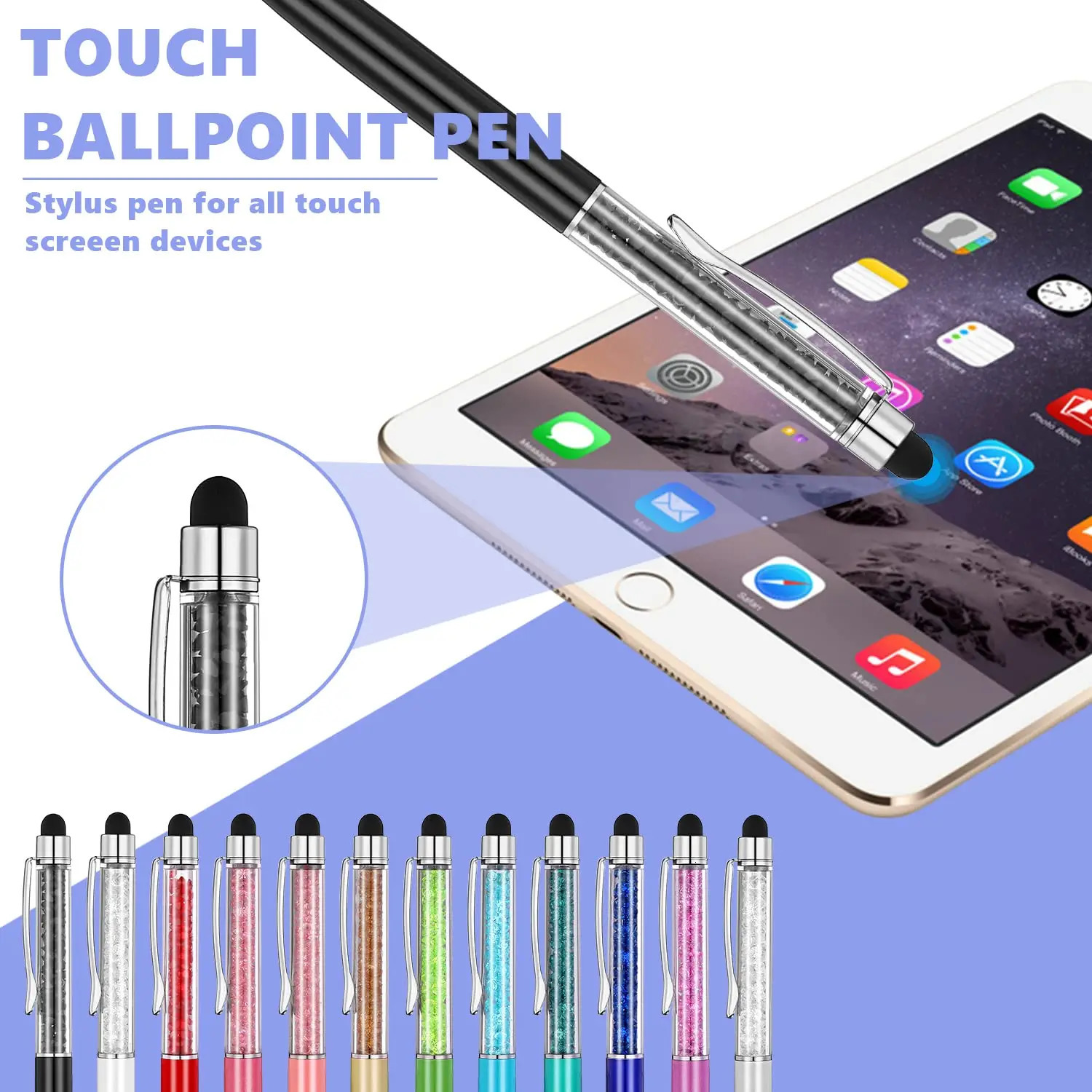 60Pcs Crystal Dot Pen Bulk Shiny 2 in 1 Ultra thin Crystal Diamond Screen Pen Black gel Ink Dot Flash Pen 241106