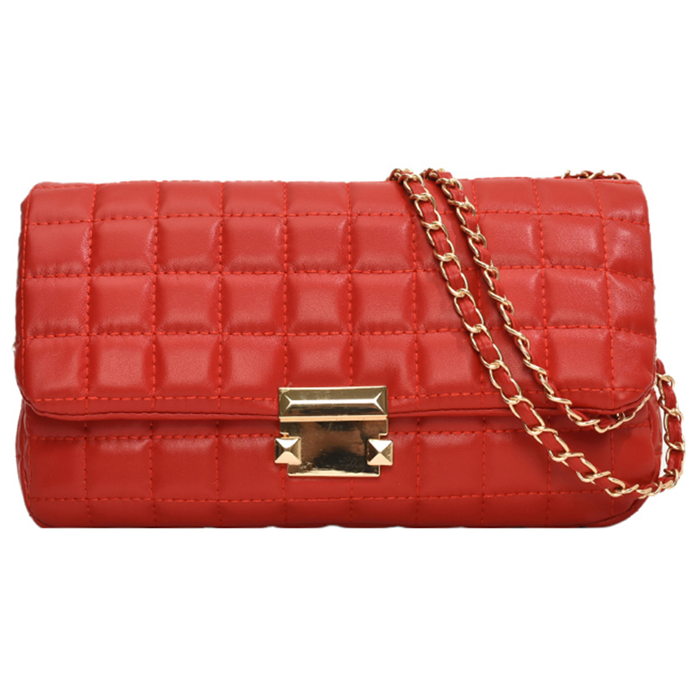 Quilted Shoulder Bag for Women with Chain Square Bag PU Leather Solid Color Satchel Purse Travel Commuter Bag