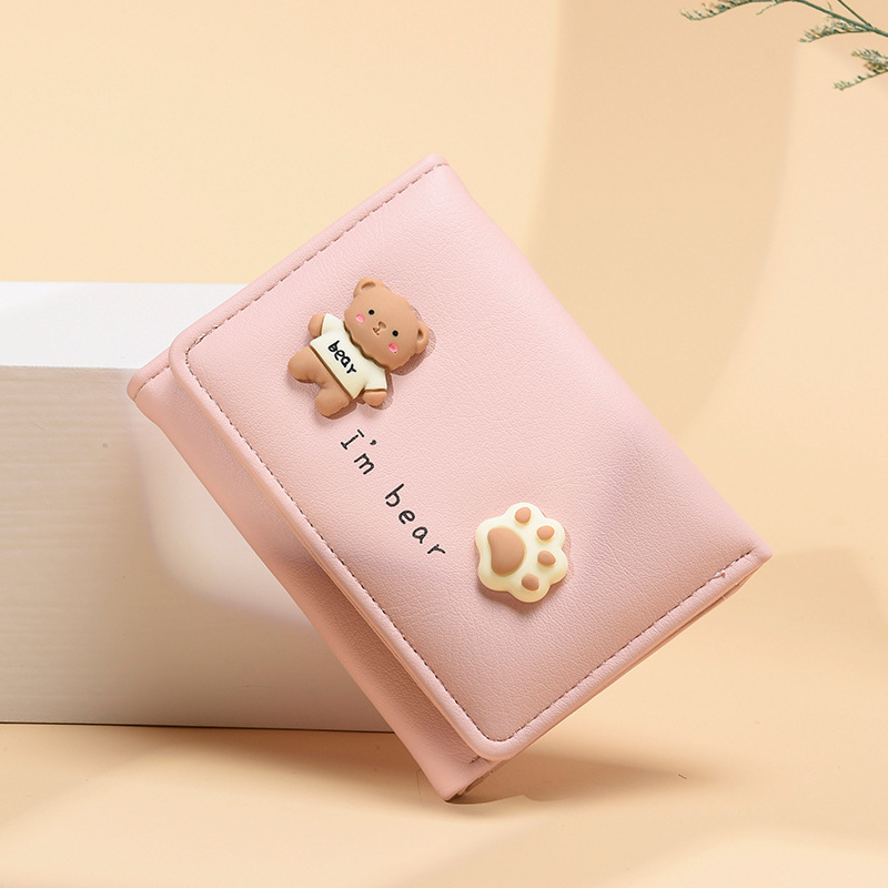 New Women's Wallet Cute Short Trifold Wallet PU Leather Small Purse Girls Money Bag Card Holder Bag Ladies Female 2024 Fashion