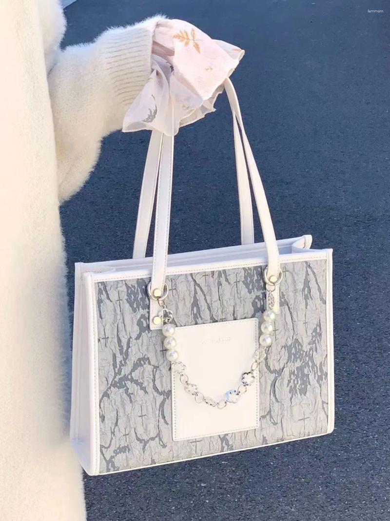 Evening Bags Fashion Design Pearl Beaded Ladies Shoulder Bag Sweet Cute Printed Women's Square Tote Shopping Pu Leather Female Handbags