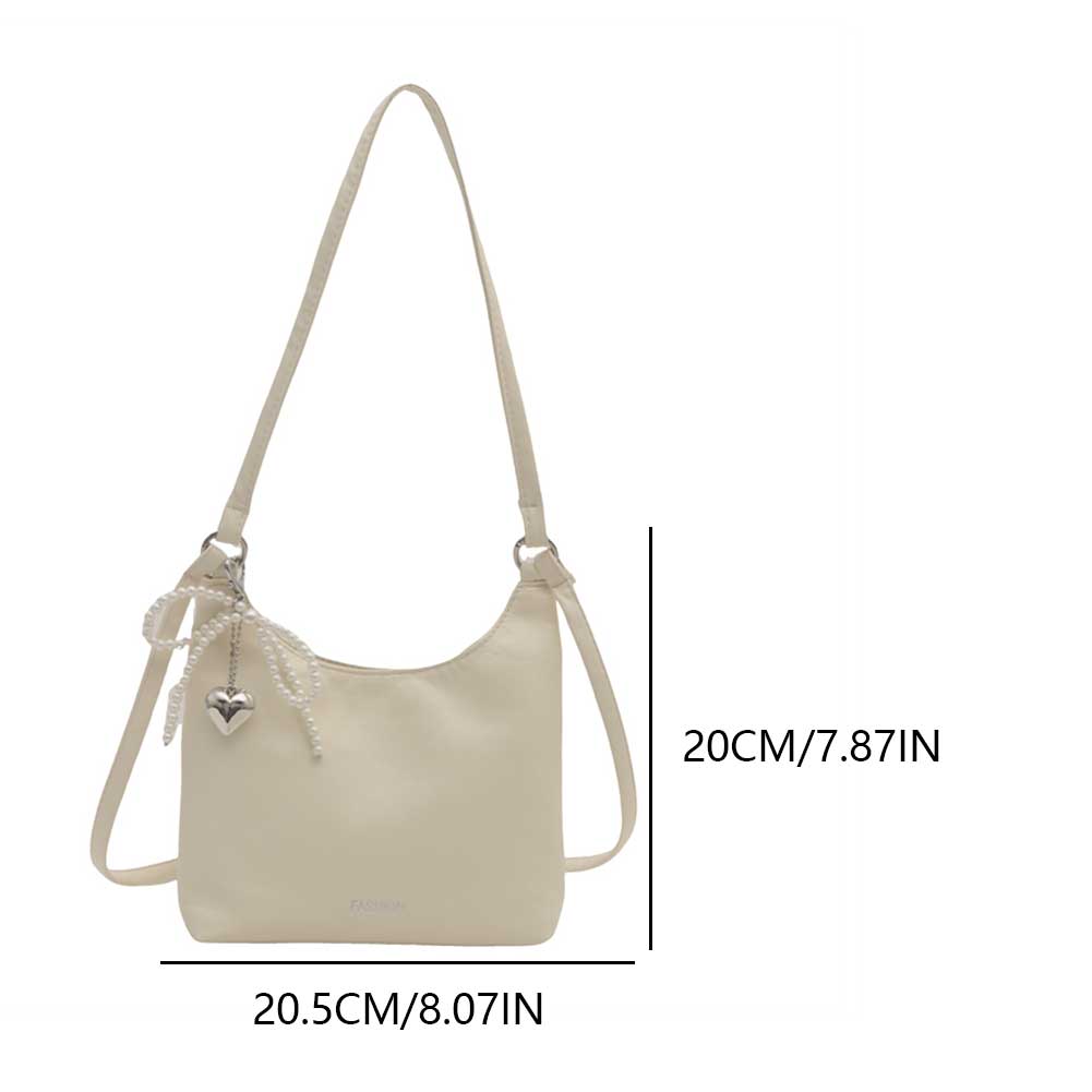 Women Fashion Shoulder Bag with Pendant Simple Tote Handbag Solid Color Shopping Sling Bag Female Commute Bag