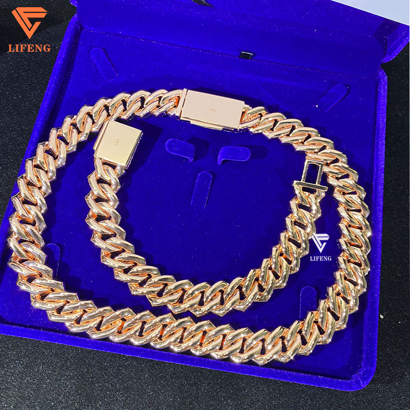 Rose Gold Plated Miami Cuban Chain Custom Name Sterg Sier With VVS Moissanite Charms Necklace And Bracelet Jewelry Set