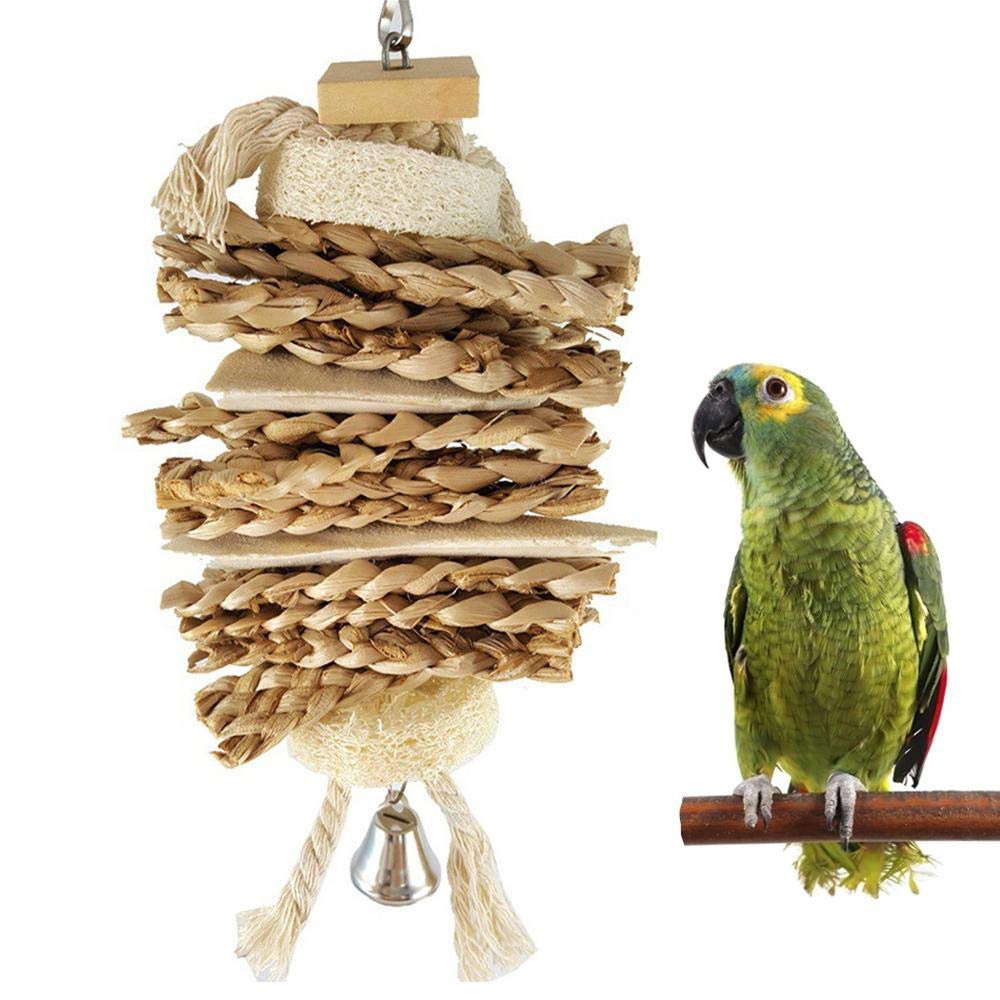 Bird Chew Toy Parrot Supplies Hanging Natural Cuttlefish Bone Calcium Supplement Straw Grass Bite Gnawing Toy for Parrot Budgie