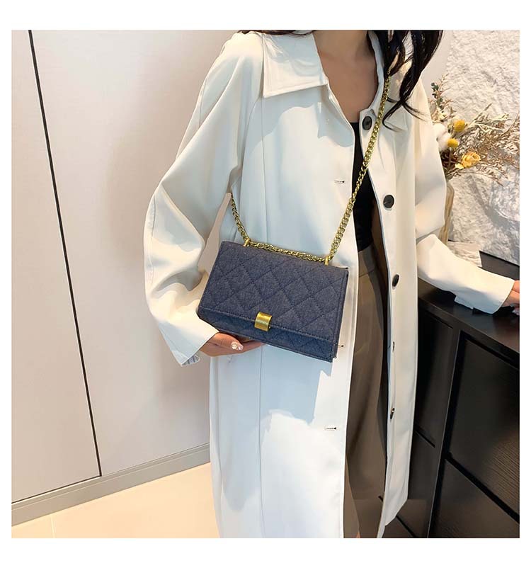 Luxury Women Brand Denim Plaid Quilted Crossbody Bag Casual Chain Lock Large Flap Messenger Shoulder Bag