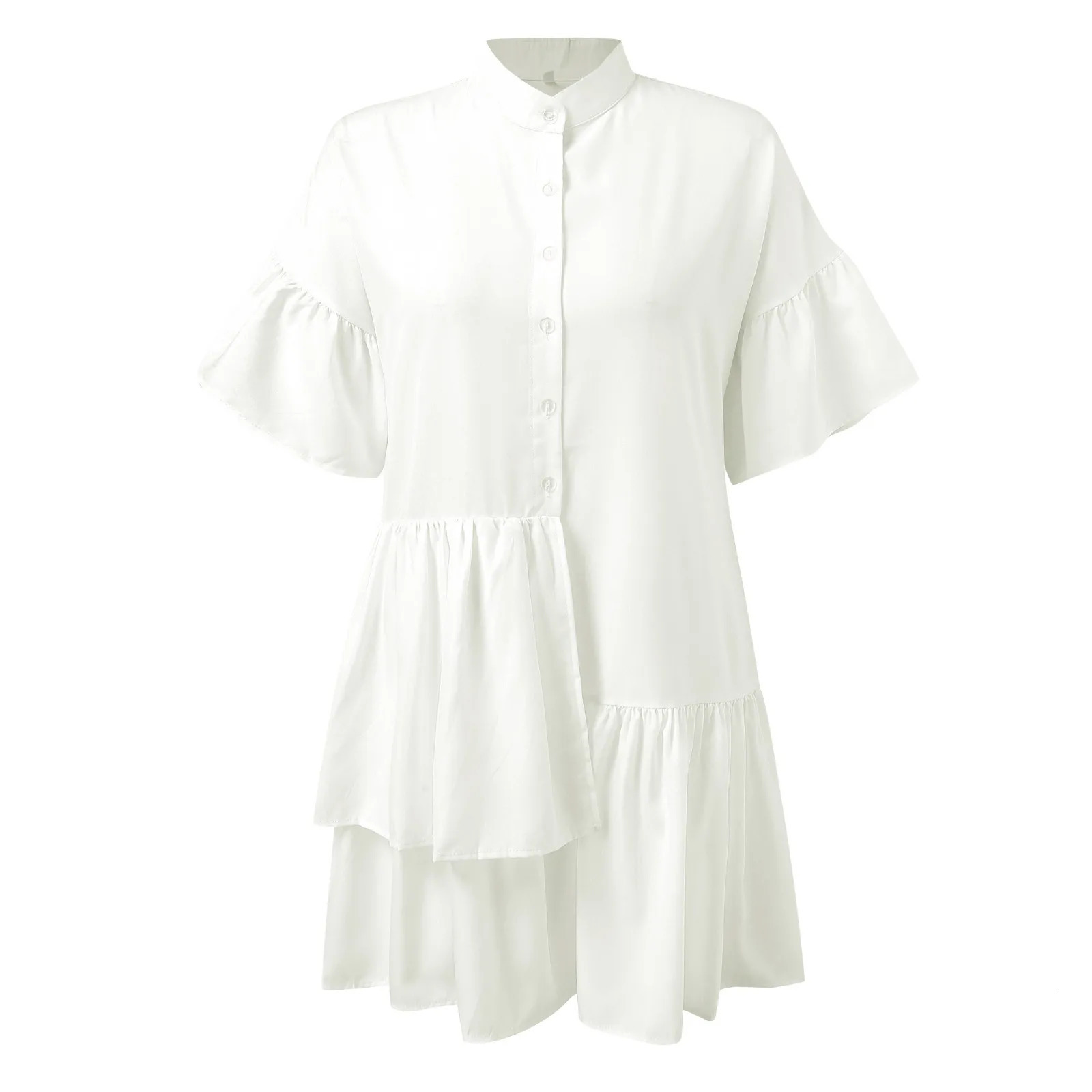 Half Sleeve Ladies Dress Tiered Ruffle Layer Summer Dresses Single Breasted Cuff Casual For Fine Women Vestidos 240408