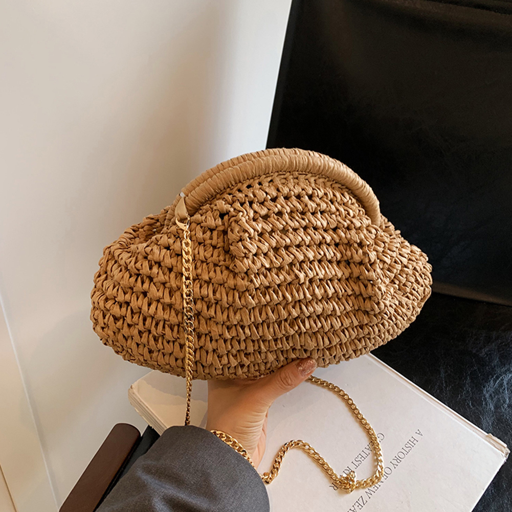 Straw Clutch Purse for Women Woven Raffia Shoulder Bag Fashion Chain Messenger Bags Crochet Handbag Summer Beach Crossbody Bag