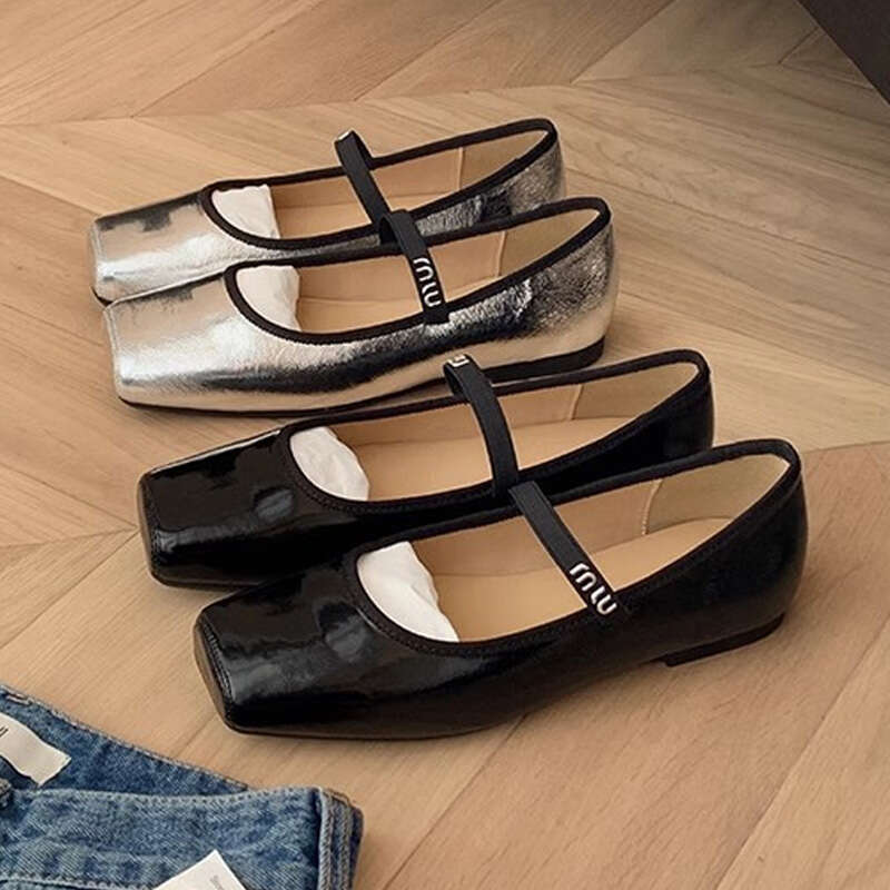 Women Ballet Flats Fashion Square Toe Pumps Soft Leather Slip-on Casual Female Mary Jane Office Lady Work Thin Shoes