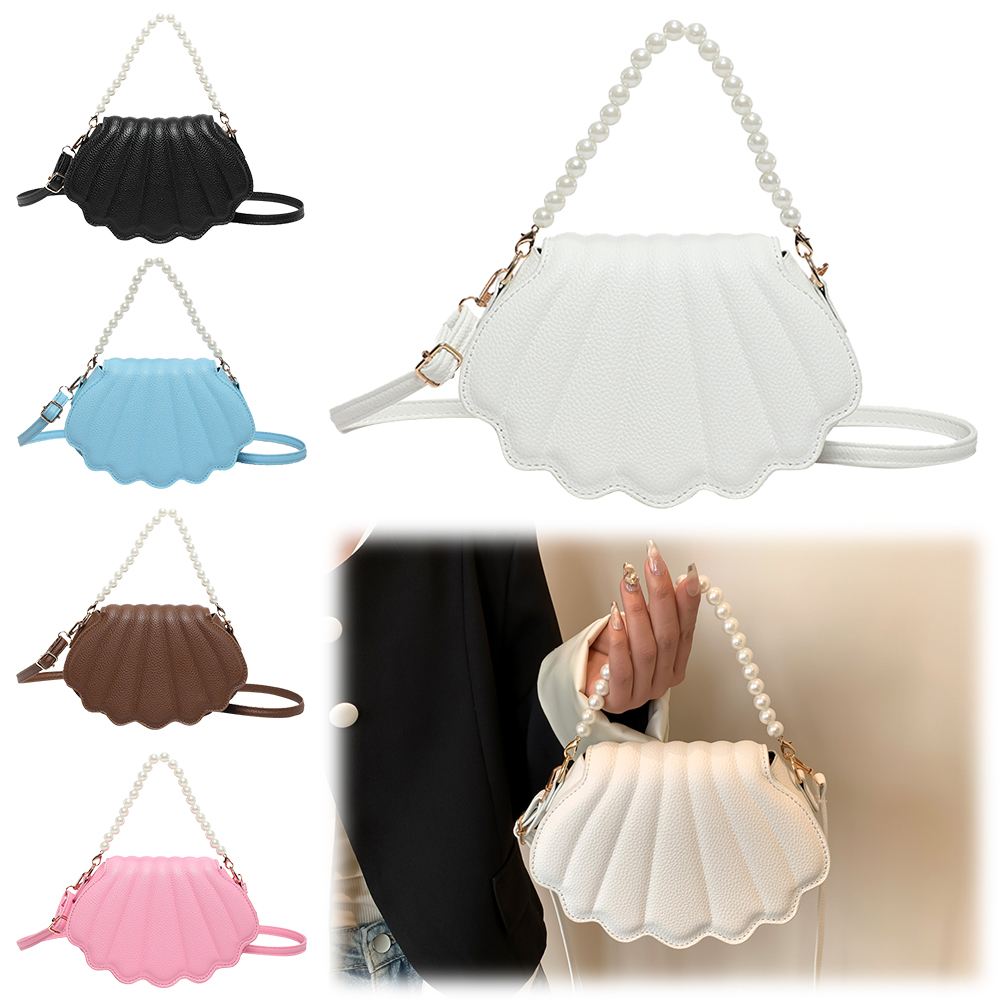 Women Pearl Shell Shoulder Bag PU Leather Sea Shell Crossbody Bag Seashells Evening Bag Girls Outdoor Bag