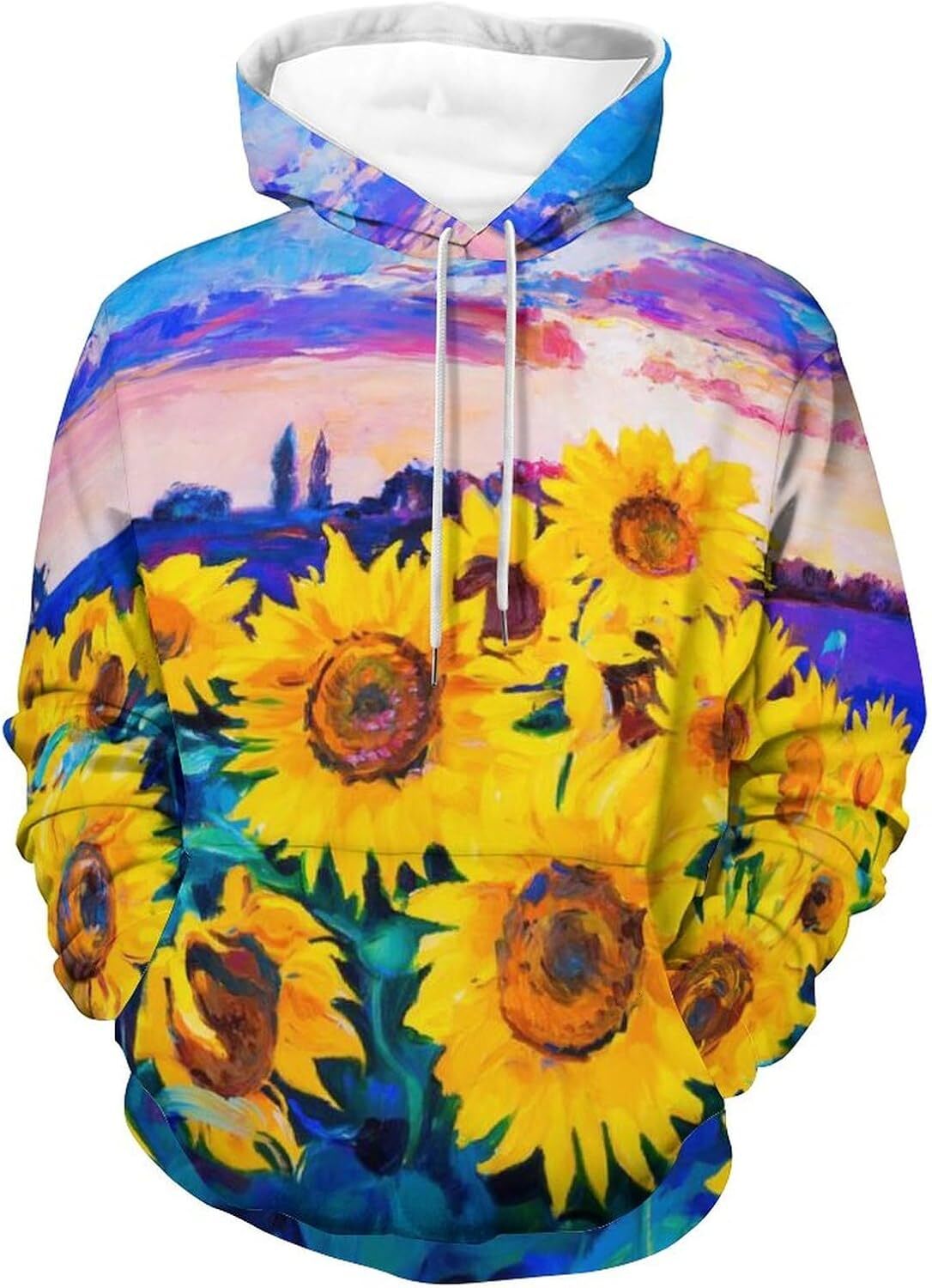 Hoodie for Original Oil Painting Sunflower Hoodies for Men 3D Print Pullover Hooded Drawstring Loose Sweatshirt with Big Pockets Graphic cool Trendy p