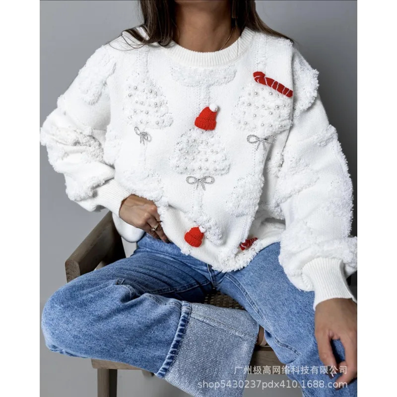 Cozy Solid Pullover: Lantern Sleeve Round Neck Knitted Sweater For Women