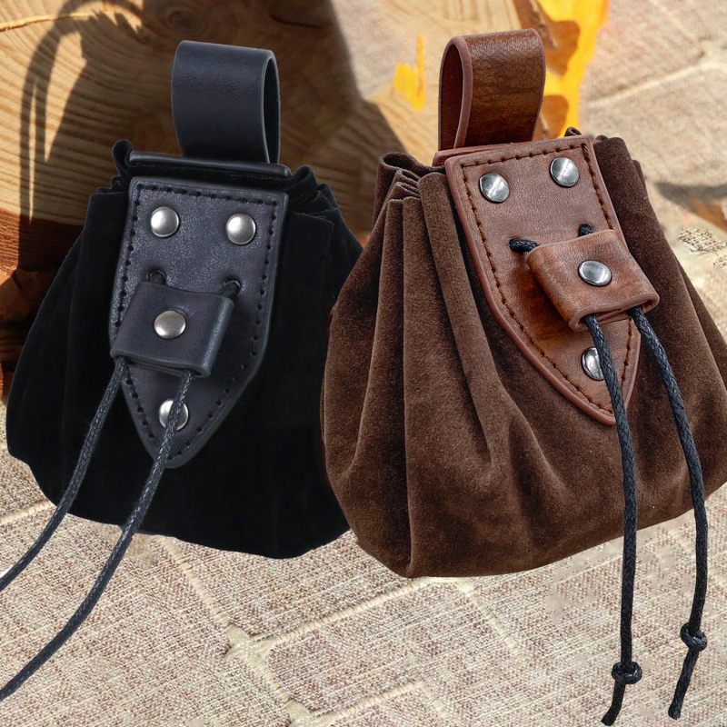 zxx Medieval Renaissance Belt Bag Celtic Viking Coin Pouch Steampunk Drawstring Purse Viking Style Pu Leather Pocket Bag