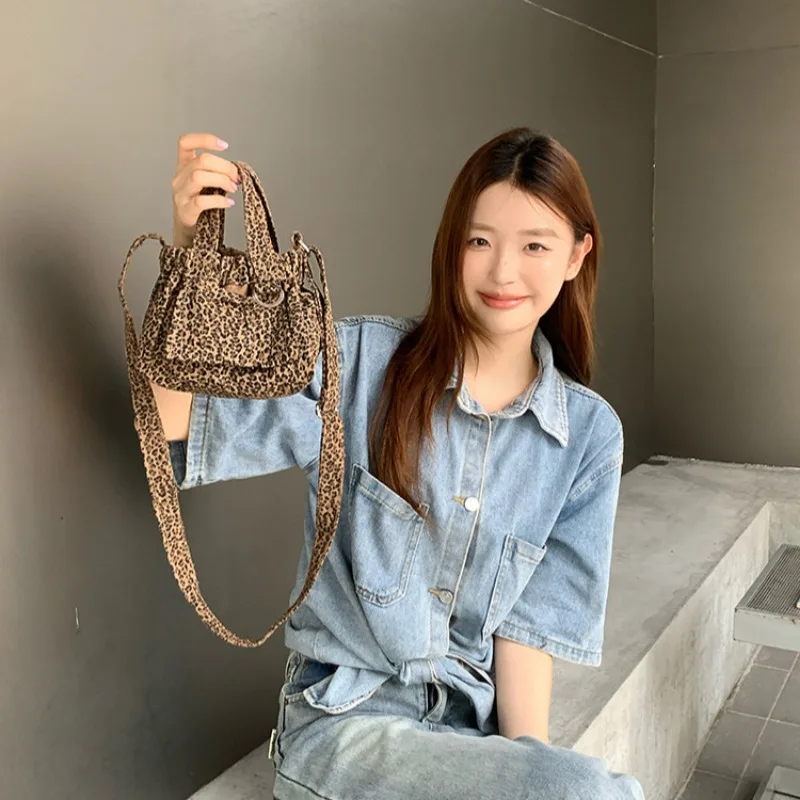 Fashion Woman Leopard Print Small Crossbody Bags Female Canvas Shoulder Bag Summer Handbags for Women 2024 Designer Luxury