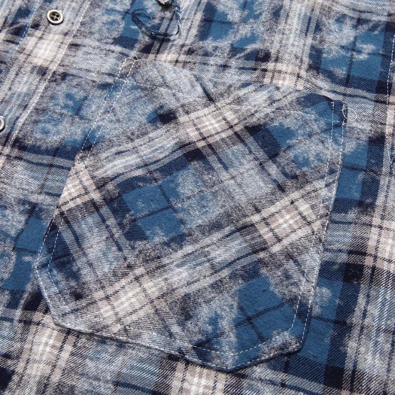 Men's Casual Shirts Hip Hop Streetwear Men Haruku Oversized Long Sleeve Plaid Distressed Tassed Loose Button Up Blouse