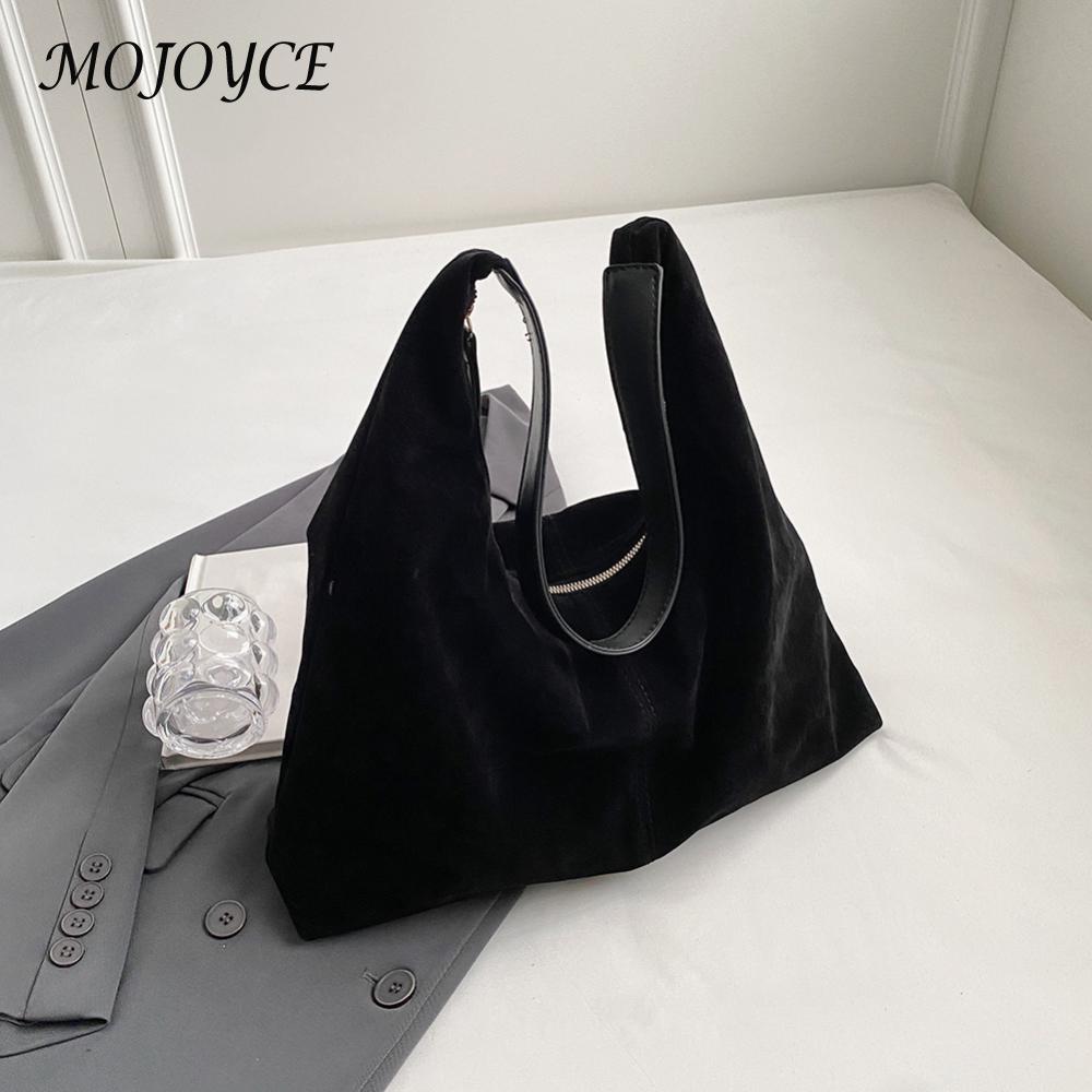 Women Suede Shoulder Bag with Zipper Hobo Bag Large Capacity Handbag Solid Slouchy Bag Commuter Travel Bag