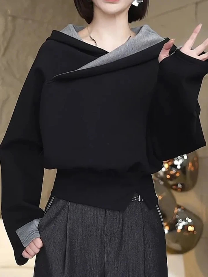 Asymmetric Loose Short Womens Hoodie Trendy High Street Style Autumn Fashionable Female Outdoor Versatile Top 241108
