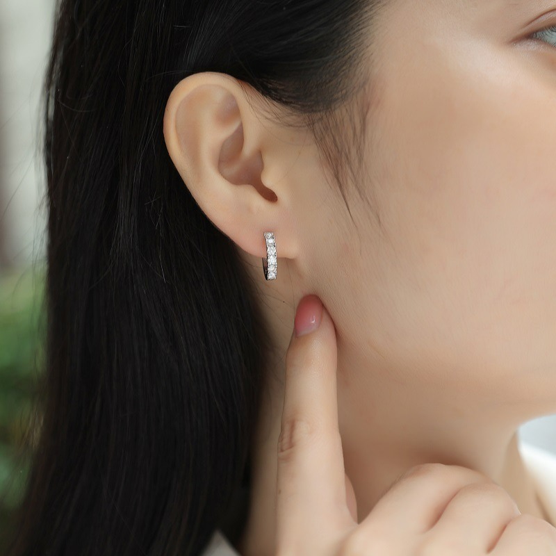 In Stock Sier High Quality 2.5mm Moissanite Dia Hoop Hie Earrings Fine Pure S Sterg Women Jewelry