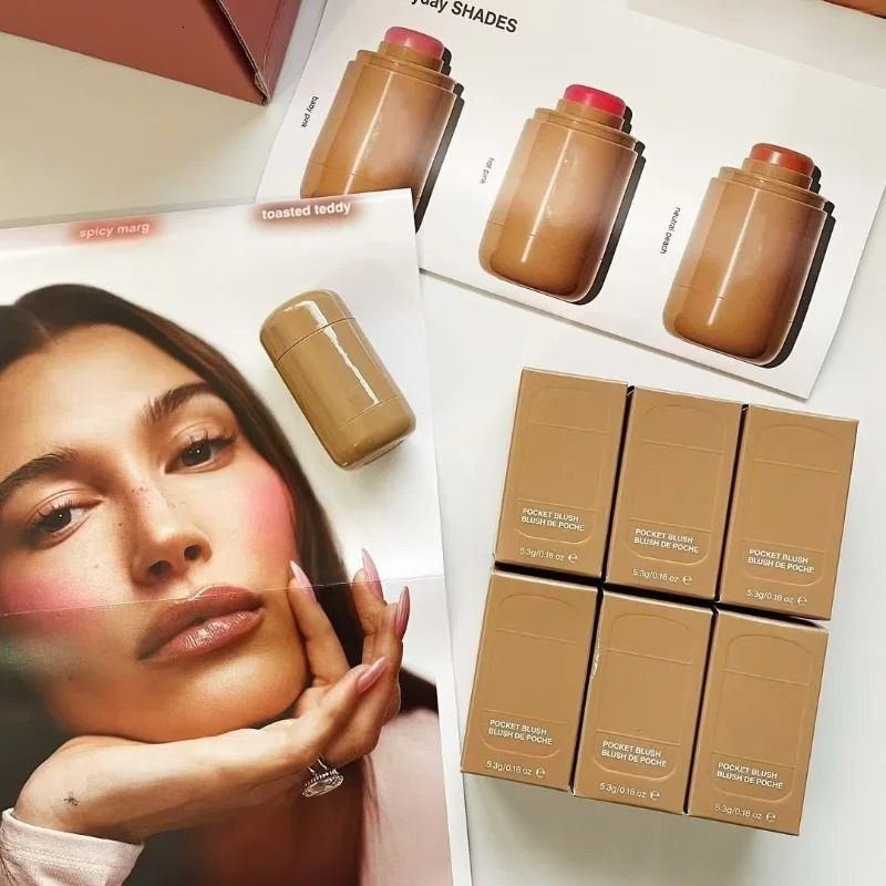 3 in 1 powder blusher stick cheek lip eye makeup pig roast teddy powder blusher waterproof silk shiny matte powder blusher 241107