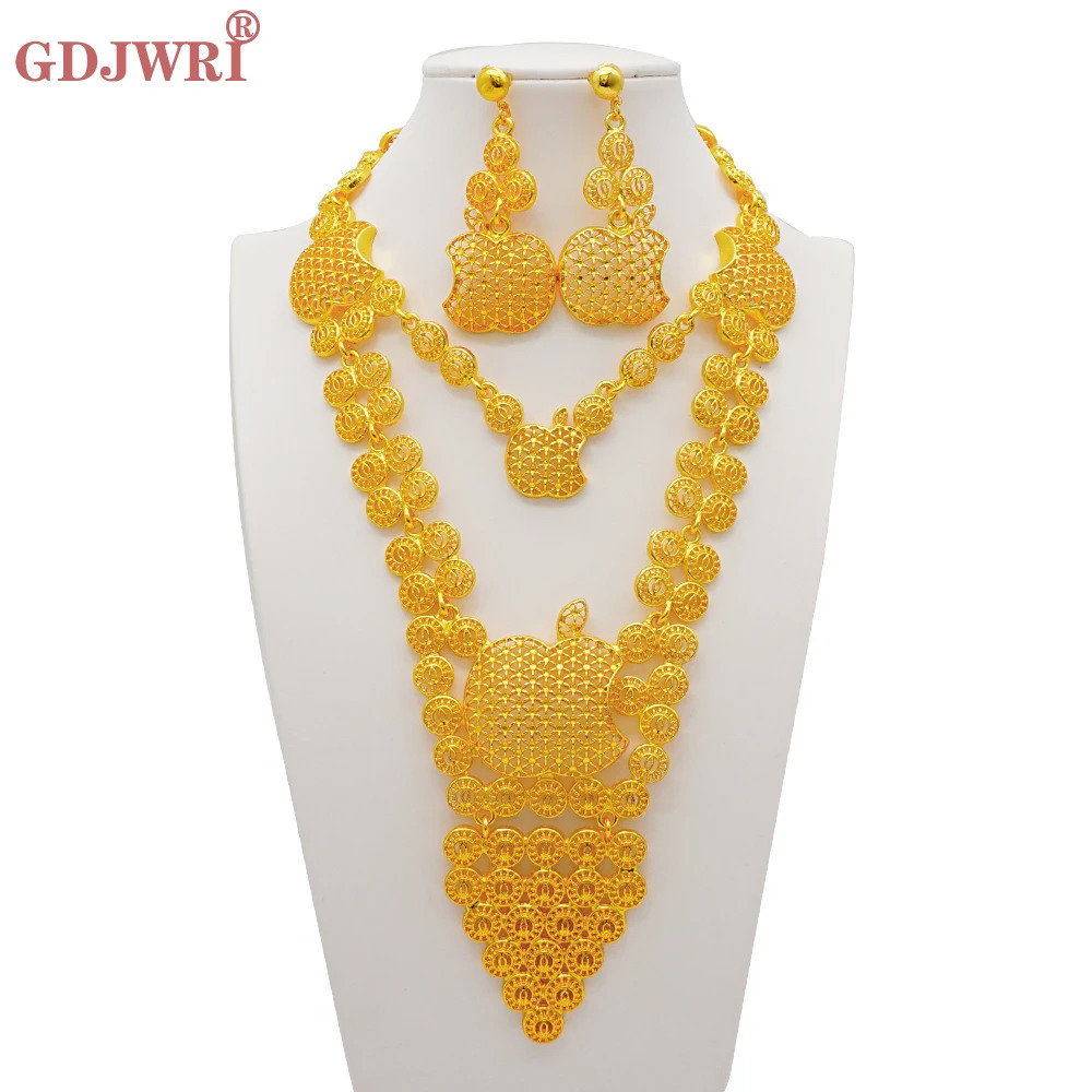 Fashion Necklace Earrings Jewelry Set Dubai Gold Color French For Women Bridal Wedding Arab African Party Gifts 241107