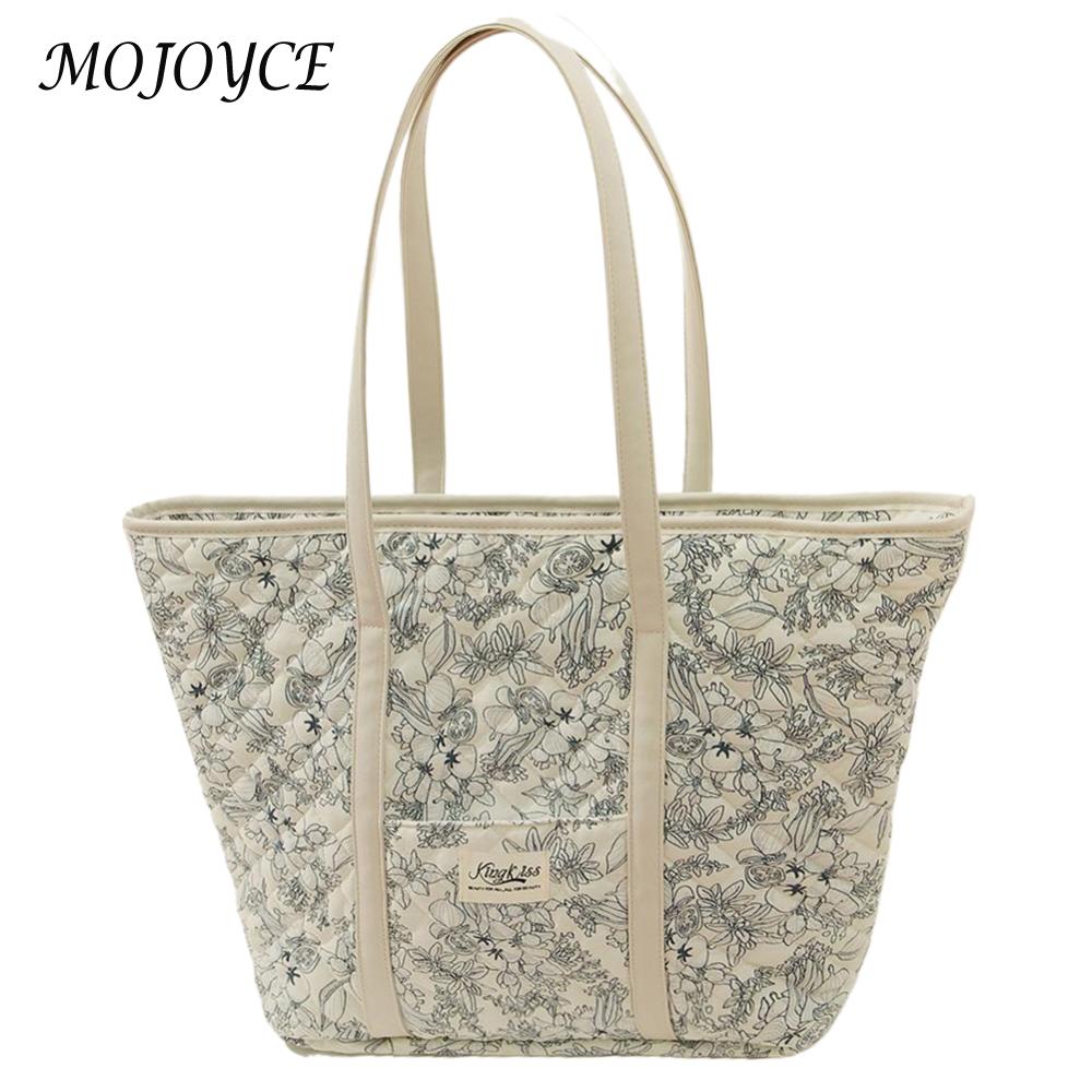 Satchel Purse for Women Quilted Top-Handle Purse Cotton Padded with Zipper with Inner Pockets Hobo Bag for Travel Work