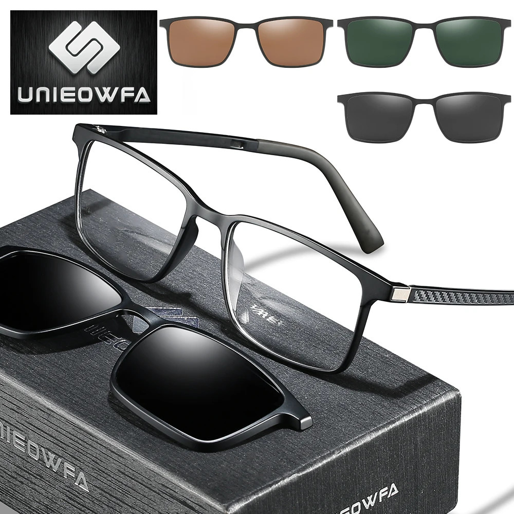 Myopia Magnetic Clip on Glasses Frame Men Optical Prescription Frame Eyeglasses Men Rectangle Polarized Magnet Clip Sunglasses 240323