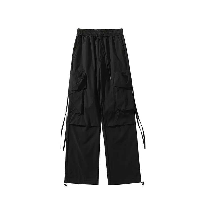 Men Cargo Pants Ribbon Hip Hop Jogging Pants Male Casual Streetwear Harem Trousers Pockets New Elastic Waist Woman Sweatpants LX241107
