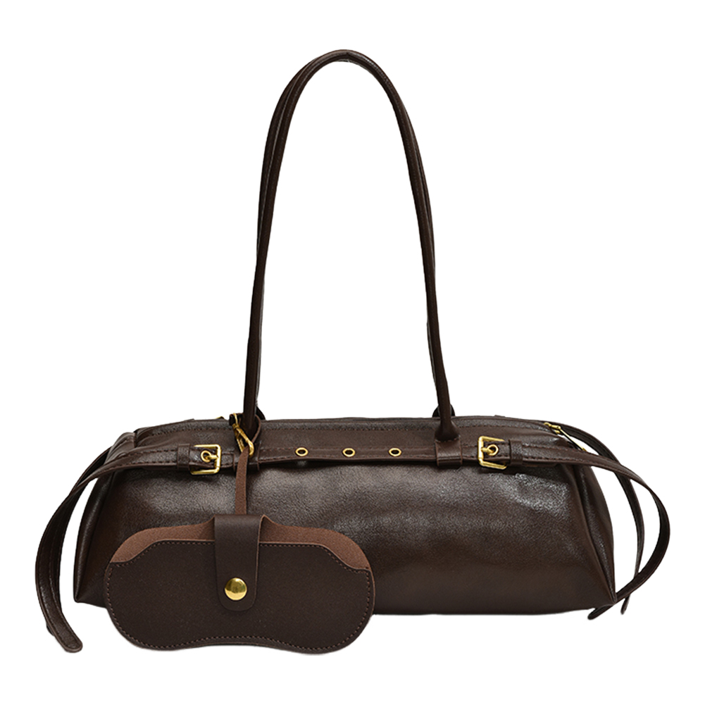 Boston Handbag for Women Solid Shoulder Bag PU Leather Casual Underarm Bag Retro Tote Bag Commuter Bag