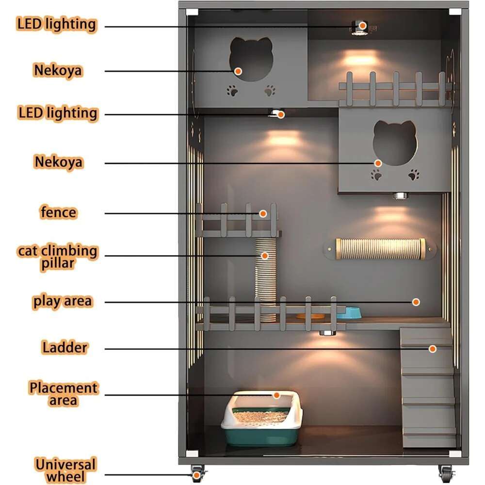Wooden Enclosure, Indoor/Outdoor Cage Large Space,Multi-Feature Enclosed Cat for Indoor Cats Ventilation Doors