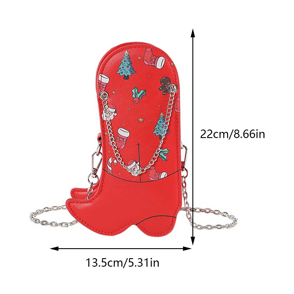 Christmas Creative Shoulder Bag Large Capacity Boots Shape Casual Satchel Bag Chain Strap PU Fashion Messenger Bag Funny Handbag