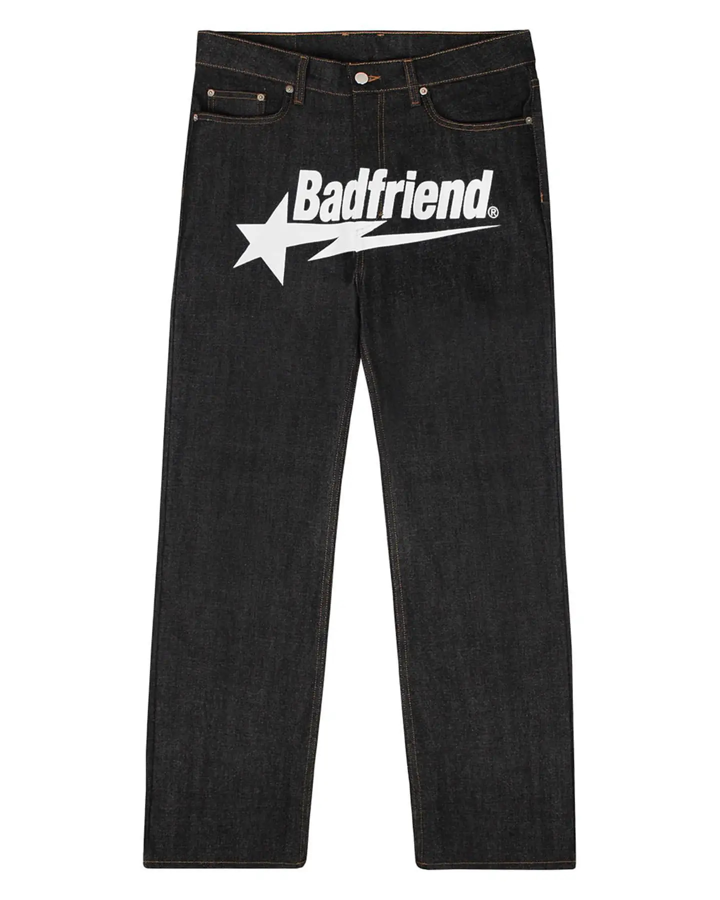 Mens Women Harajuku Punk Rock Wide leg Denim Trousers Streetwear Y2k Jeans Hip Hop Badfriend Letter Print Baggy Black Pants 240425