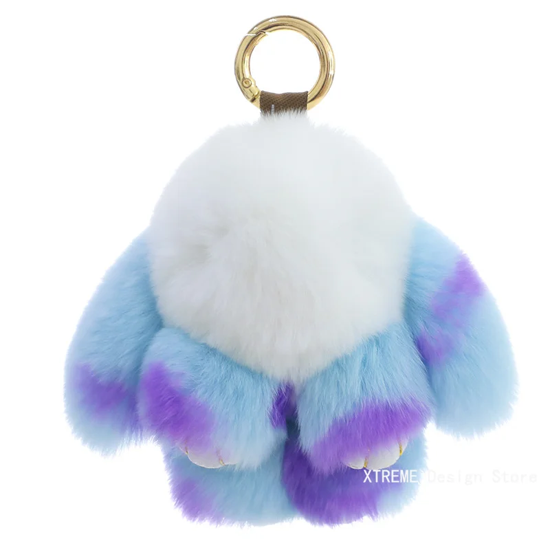 Plush Toy Bunny Real Natural Rabbit Fur Keychain Women Bag Charm Ornaments Schoolbag Pendant Car Keyring Trinkets Kids Gift