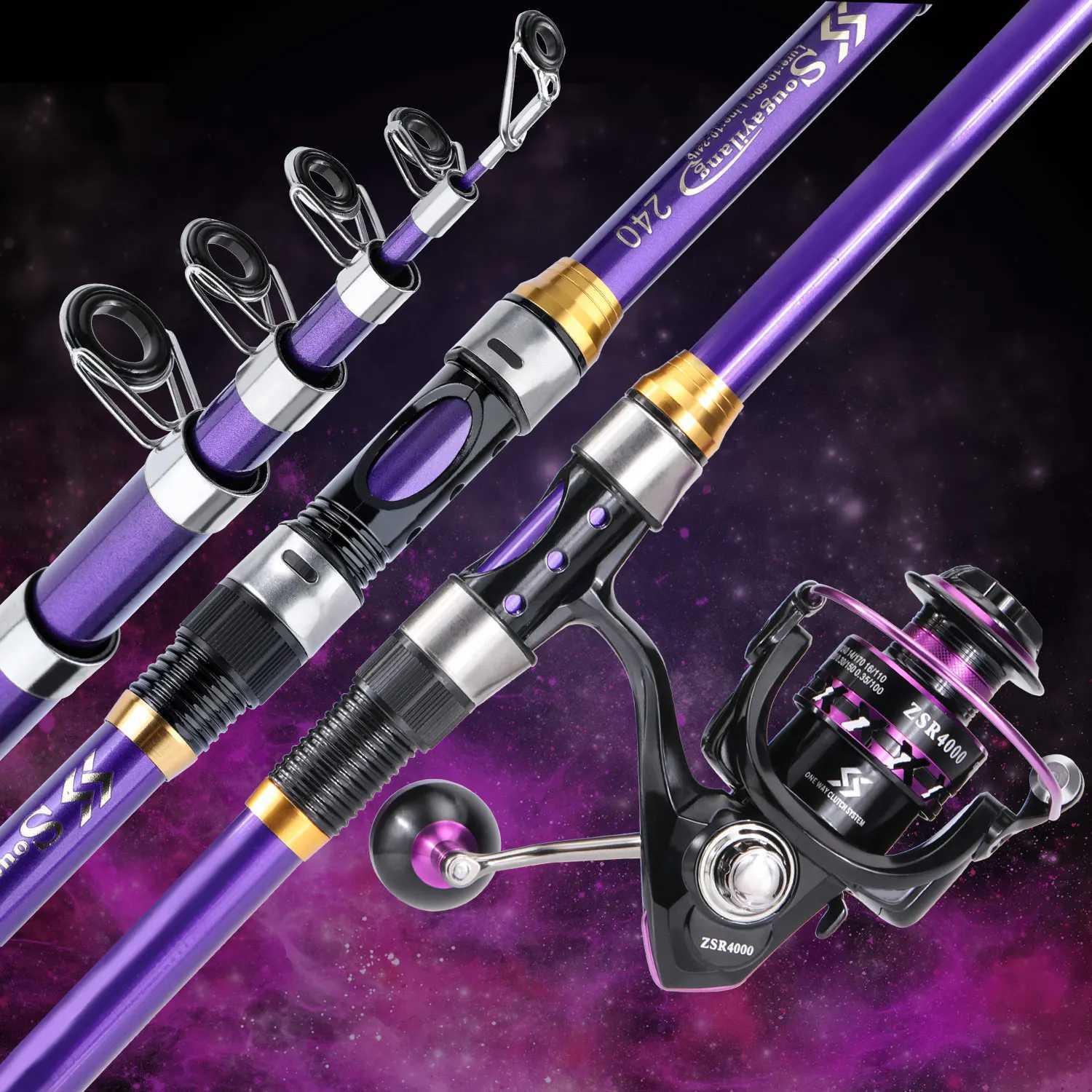 Soukaylang Purp fishing rod combination Tescopic fishing rod and rotating reel fishing line complete travel Portab W241108