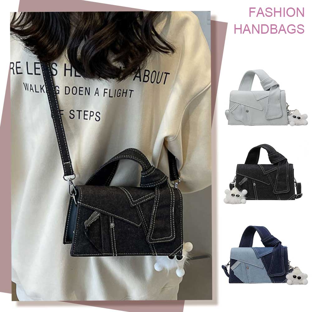 Denim Small Tote Bag Magnetic Button Shoulder Bag Adjustable Strap Women Top-Handle Bag Satchel Purse Commuter Travel Bag