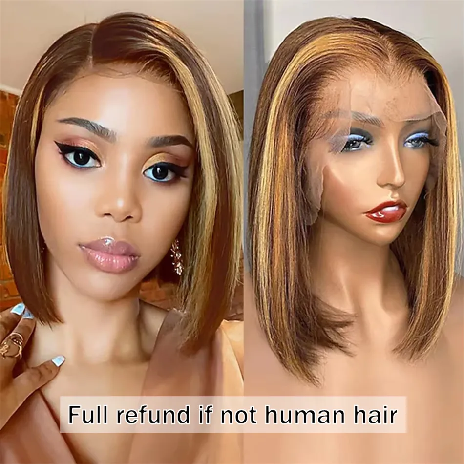 Short Straight Front Hd Transparent Human Hair Wigs Glueless For Black Women Pre Plucked Brazilian 8/10/12/14 Inch 13x4 Lace Frontal Wig