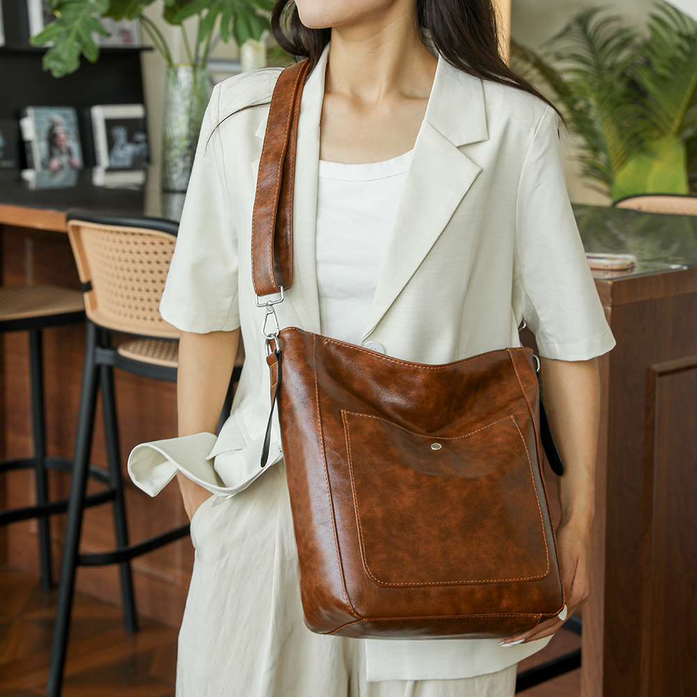 Handbag for Women with Adjustable Strap Hobo Bag PU Leather Multi-Pocket Bucket Bag Large Capacity Satchel Purse for Work Travel