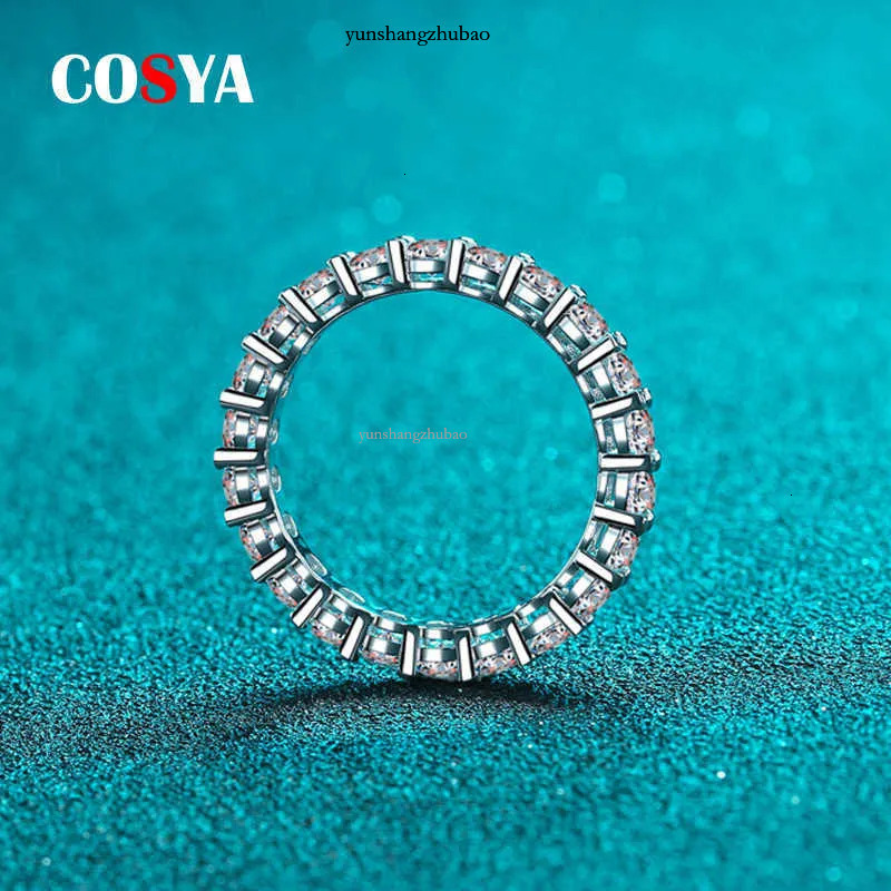 Band 22 Ct Full Moissanite Row For Women Sterg Sier D White Gold Dia Rings Eternity Wedding Fine Jewelry