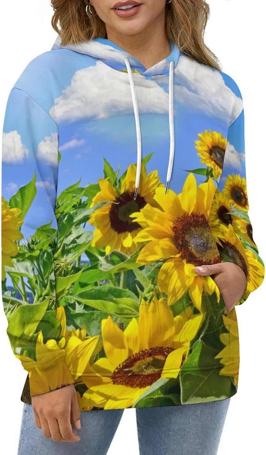 Hoodie for Mens Womens Beautiful Sunflowers Hoodies for Men 3D Print Pullover Hooded Drawstring Loose Sweatshirt with Big Pockets Graphic Trendy Sunfl