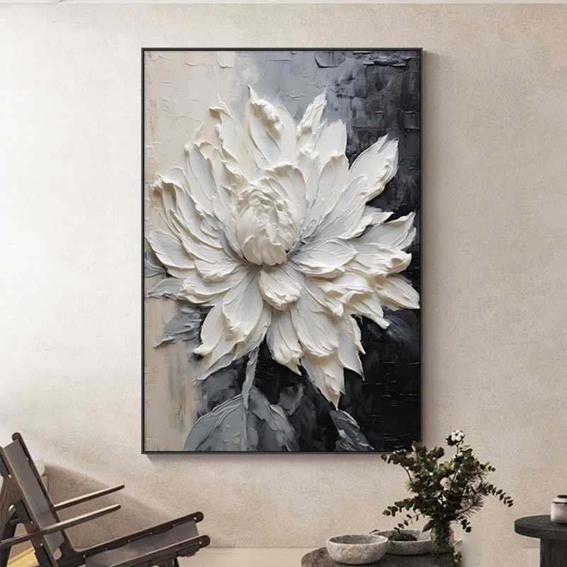 White oil paintings on canvas luxurious floral posters and printed floral wall art porch living room decorations X241107