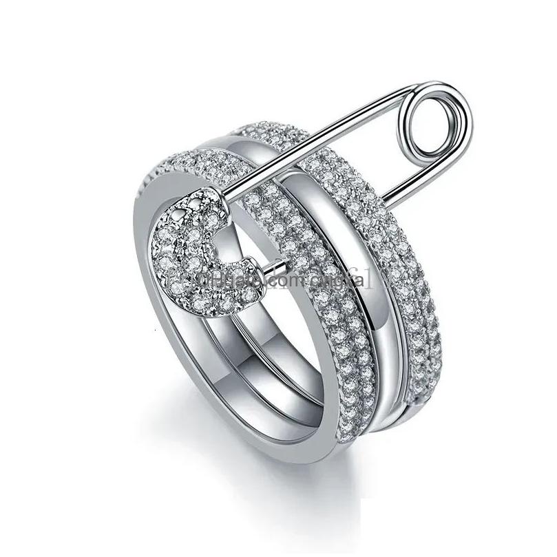 Rings Design Safety Pin Ring For Women Special Classic Girl Rose Gold Mixed Color Aaa Zircon Fashion Jewelry Gift Party Drop Delivery Otgei