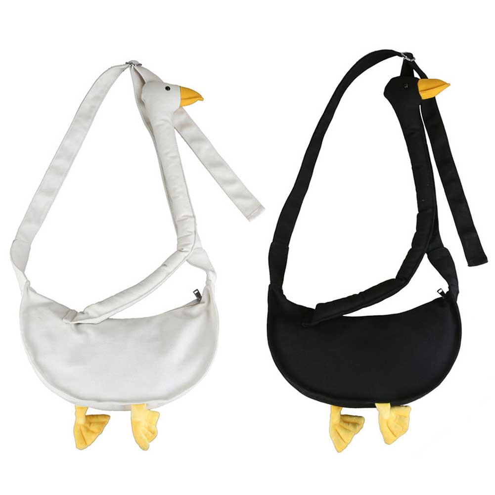 Women Cute Shoulder Bag Adjustable Strap Canvas Cartoon Goose Bag Large Capacity Goose Crossbody Bag Female Outdoor Bag