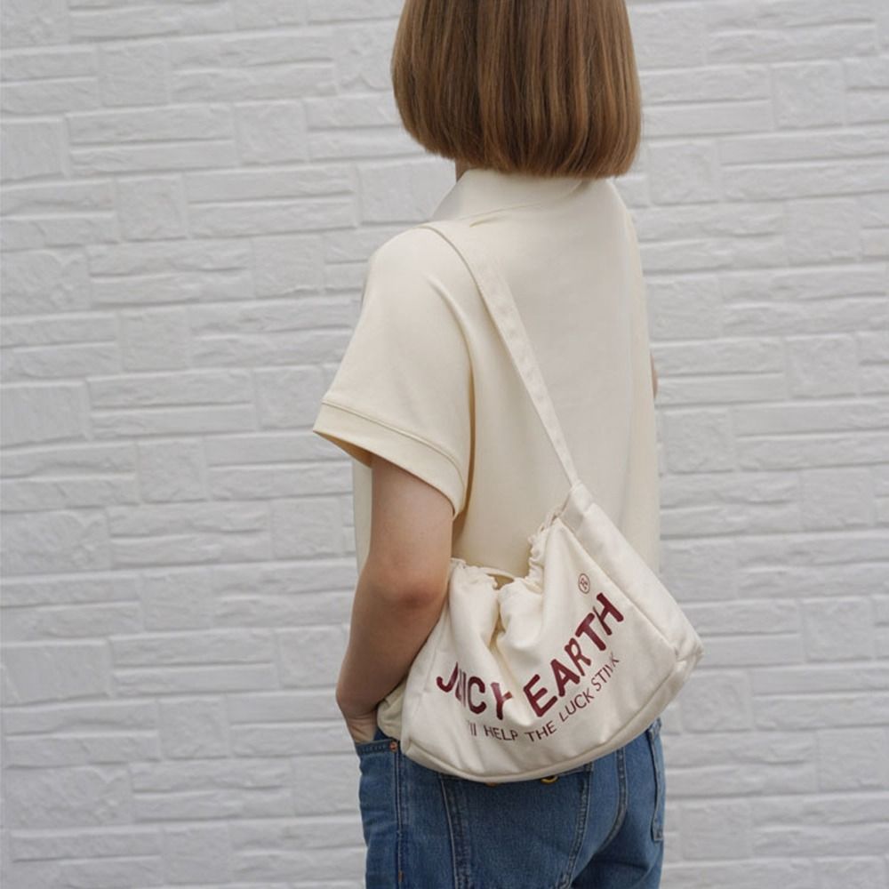 Casual Handbag Drawstring Shoulder Bag Letter Tote Portable Letter Canvas Bag Fashionable Thai Denim Cloth Bag Outdoor