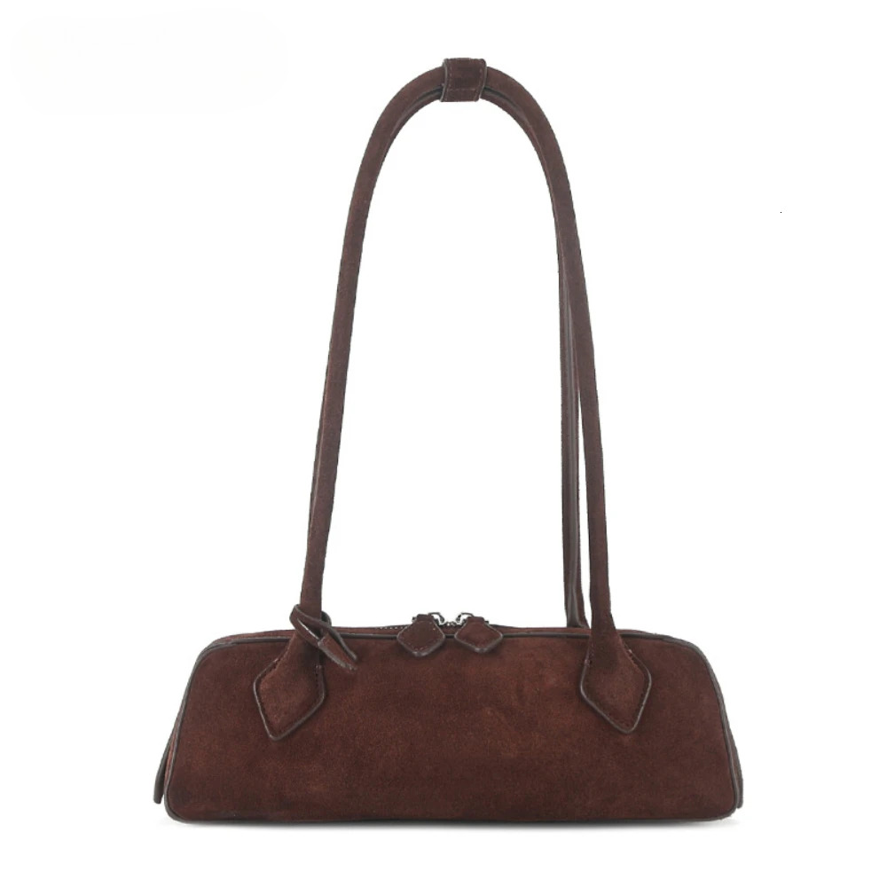 Customized Slender Sausage Shape French Niche Commuting Tote Matting Chamois Long Handle Women Handbag Armpit Shoulder Bag Suede