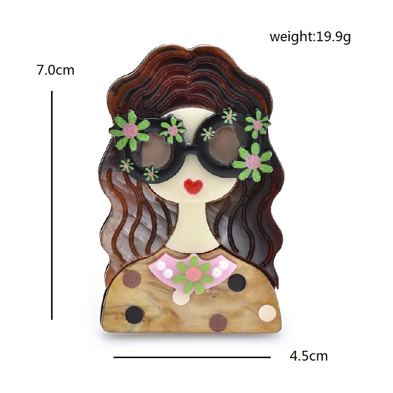 Wuli&baby Acrylic Beautiful Lady Brooches For Women 4-color Wear Flower new Glasses Girl Figure Party Casual 2025 Brooch Pins Gifts