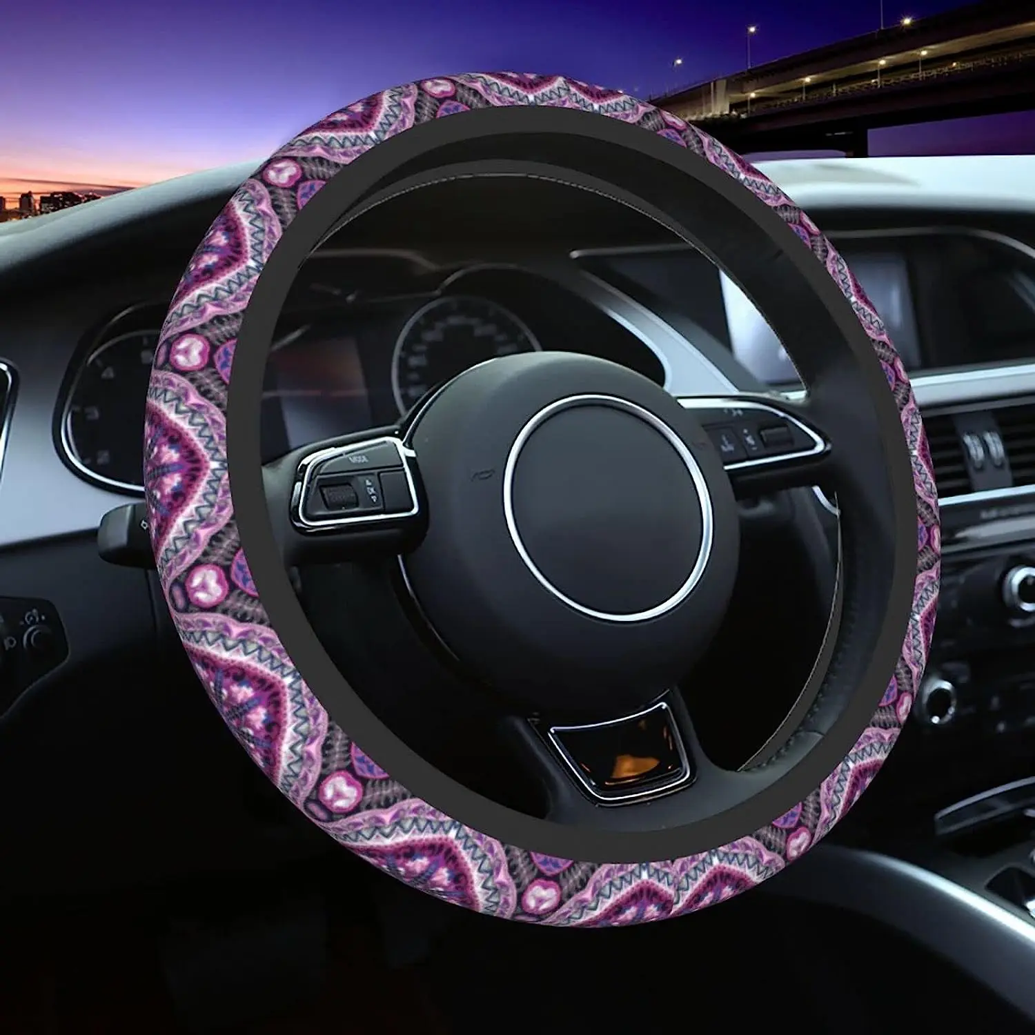 Boho Steering Purple Car Wheel Cover Universal Neoprene Anti Slip Car Accessories Decorative Wheel Protector Sedans Cars Trucks smile
