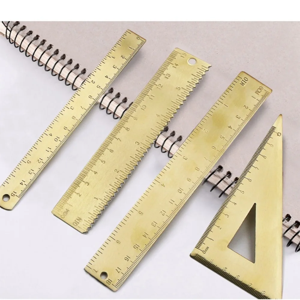 Brass Straight Tool Measuring Ruler Gold Bookmark ddmysmile Stationery Painting Drawing Tools Vintage Metal Triangle Ruler Protractor Smile