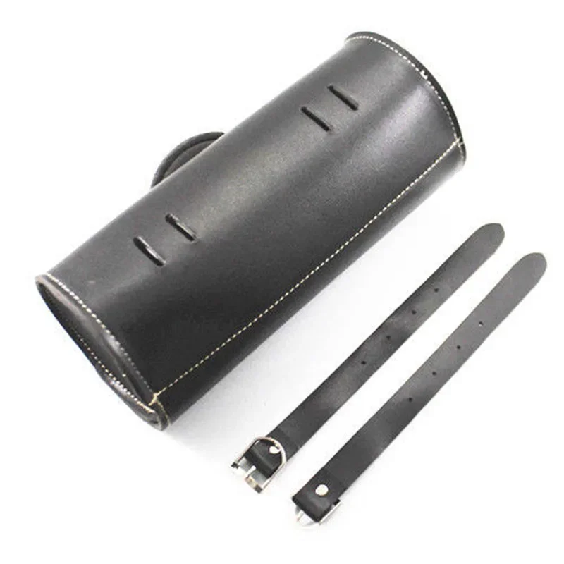 Motorcycle Black PU Roll Barrel Tool Bag Luggage Saddlebag Scooter Offroad Old School Cruiser Bobber Chopper Touring Scooter