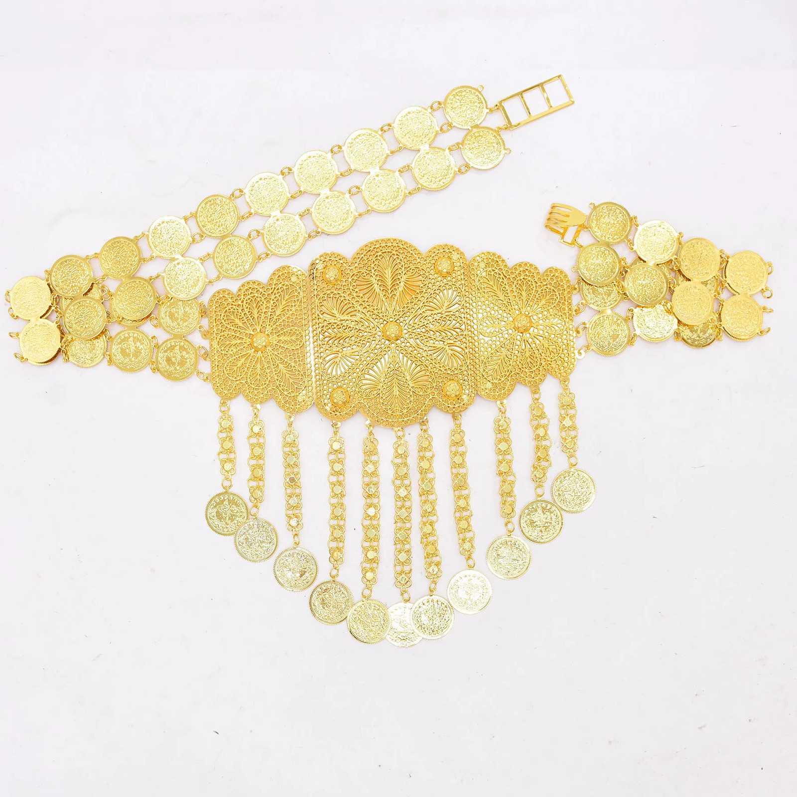 Indian Arab metal waist chain large French coin belt carved floral belly chain Algerian traditional holiday party jewelry 241108