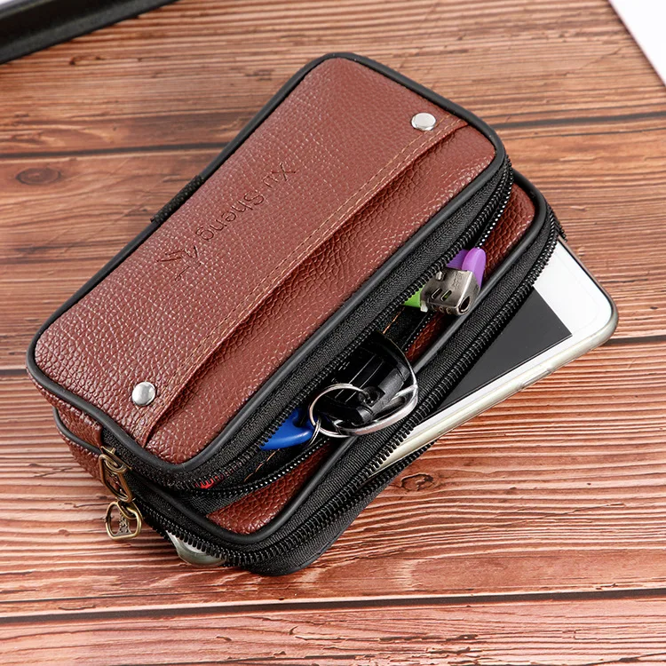 Mobile Phone Pack Fanny Bags Black Brown Zipper Coin Purse Mens Pouch Purses Casual Multifunctional Waist Pack Man Wallet Pocket smile