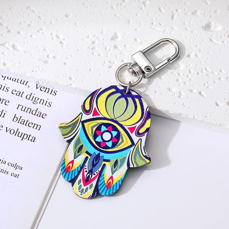 Eye Star Flower Evil Hamsa Hand Keychains Keyring New Acrylic Retro Ethnic Fatima Hand Blue ddmysmile Eye Bag Car Box Accessories Smile